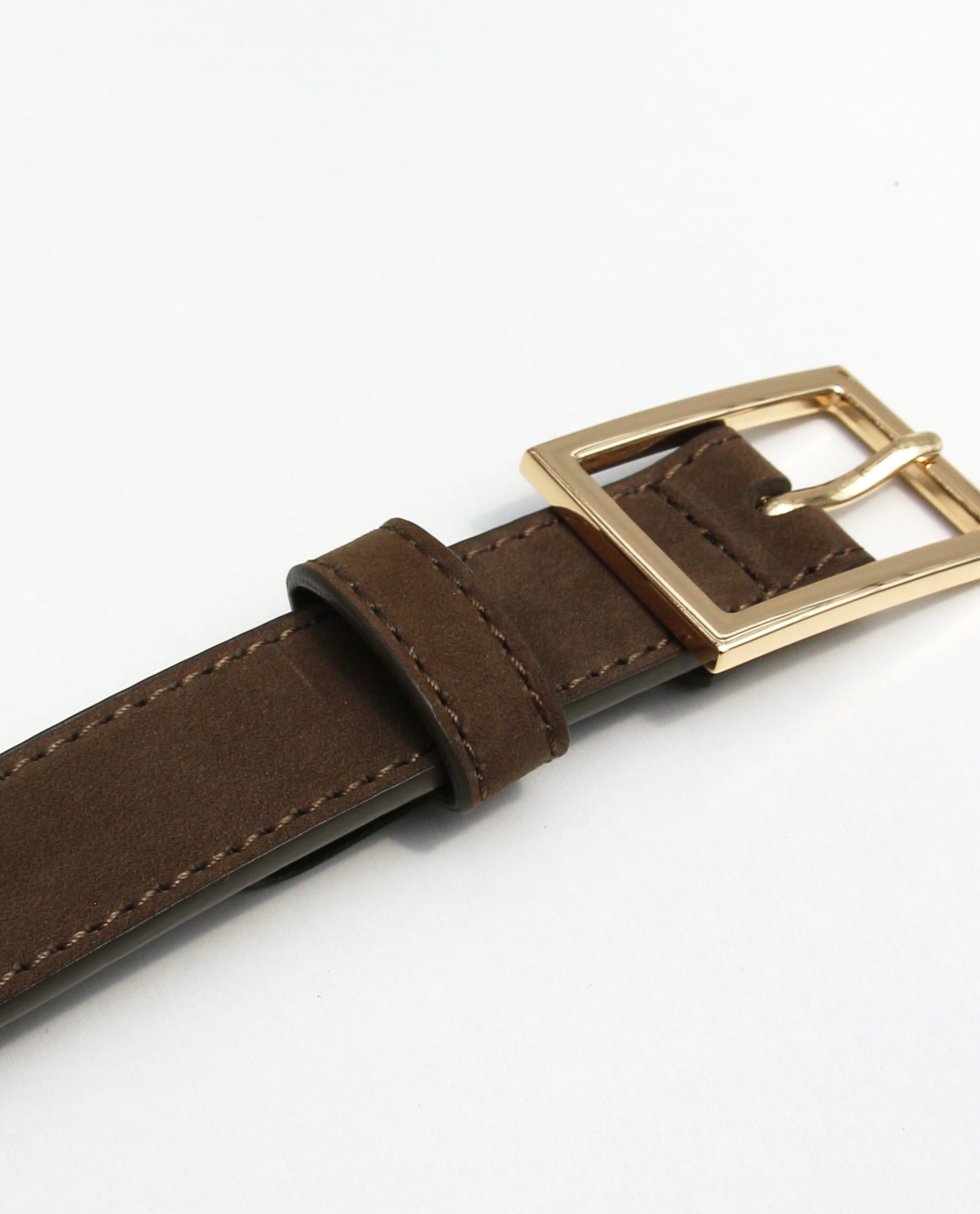 Brown Nubuck Leather Belt with Gold Buckle