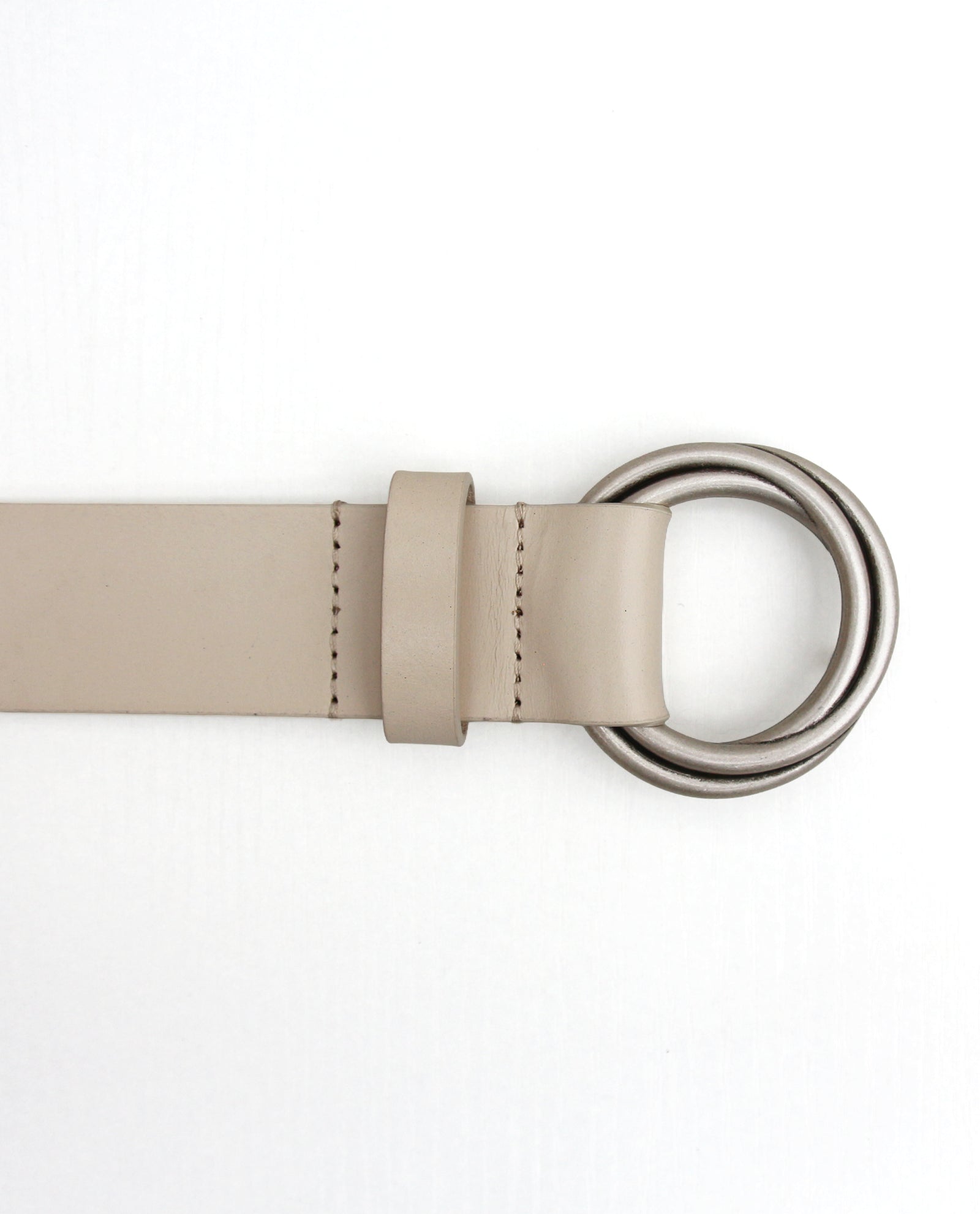 Cream Leather Double Circle Buckle Belt