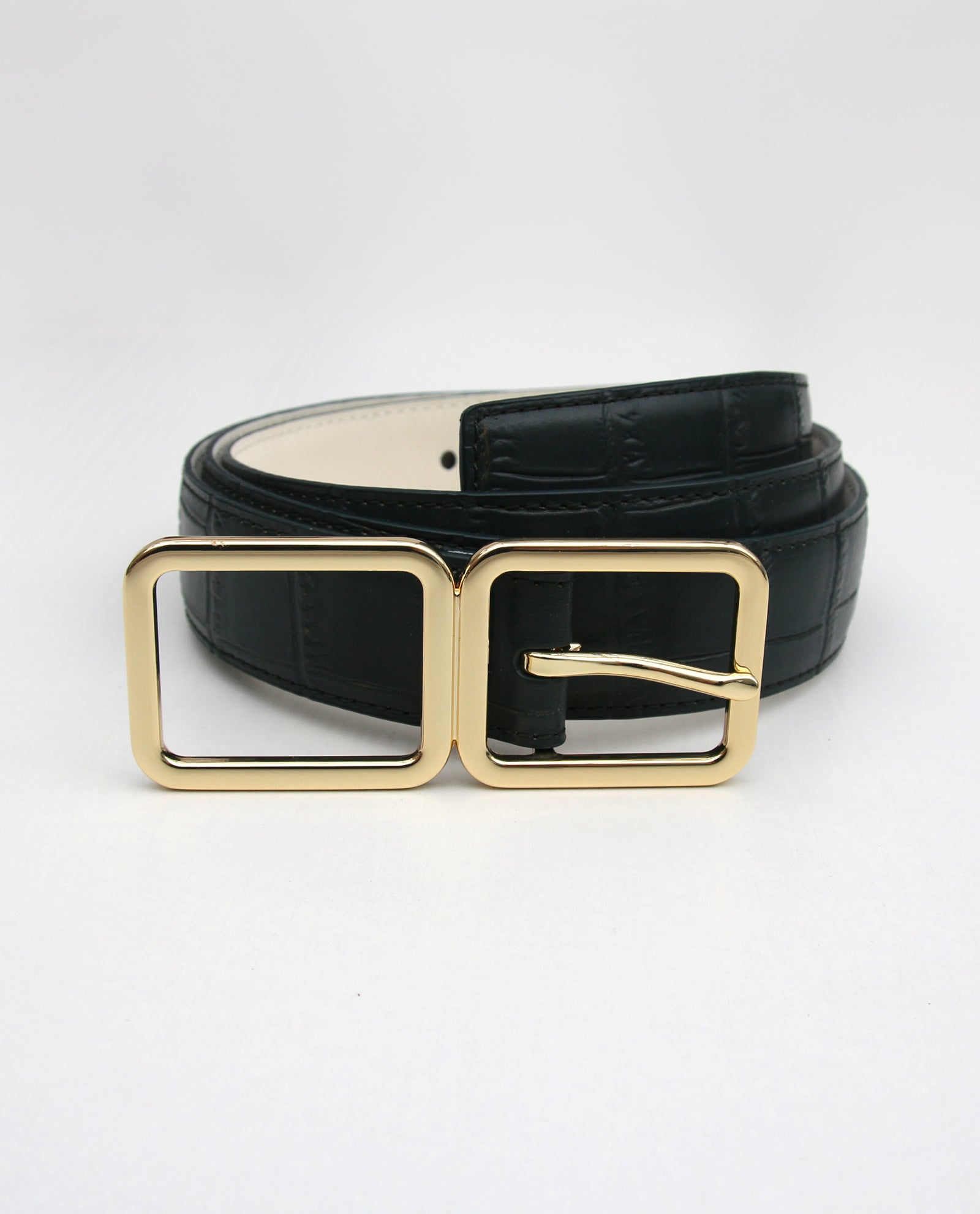 Emerald Green Croc Embossed Belt with Gold Buckle