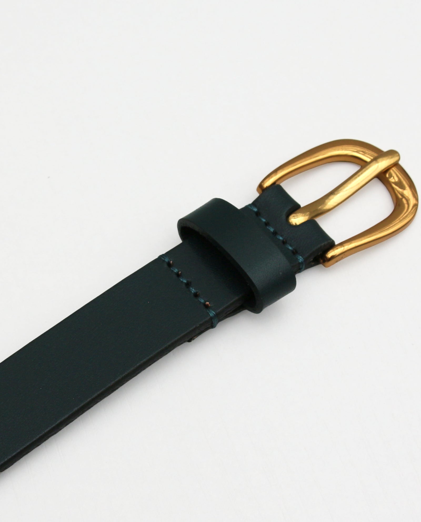 Dark Green Skinny Leather Belt with Gold Buckle