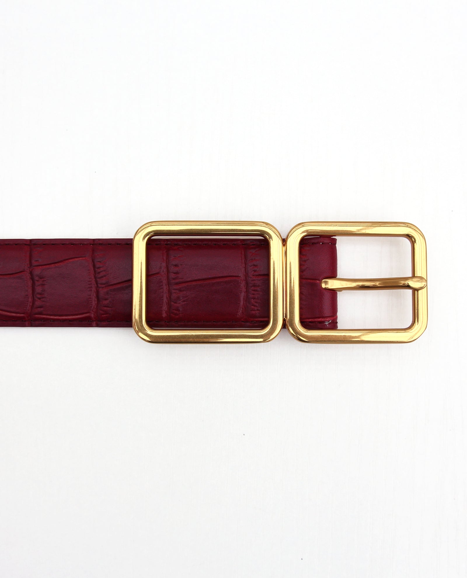 Crimson Red Croc Embossed Belt with Gold Buckle