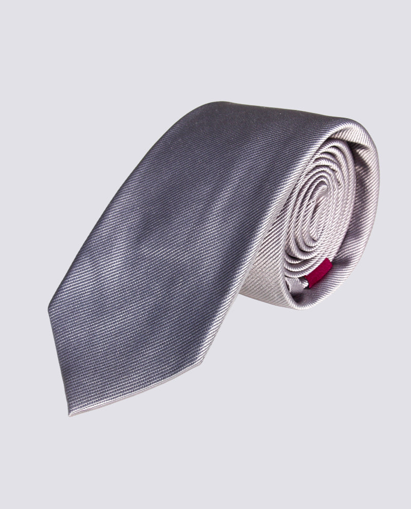 Silver Grey Silk Herringbone Tie