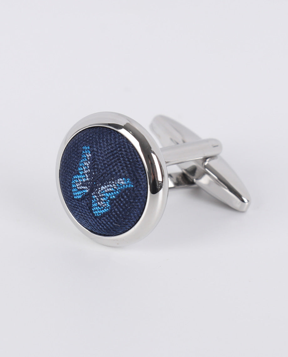 Embroidered Blue Butterfly Cufflinks