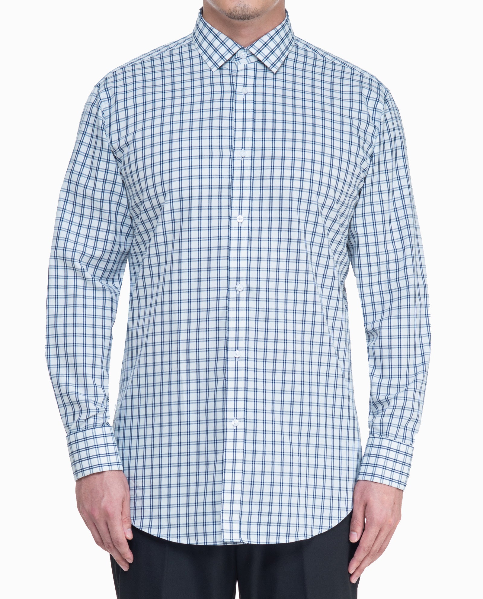 Blue White Plaid Mens Dress Shirt