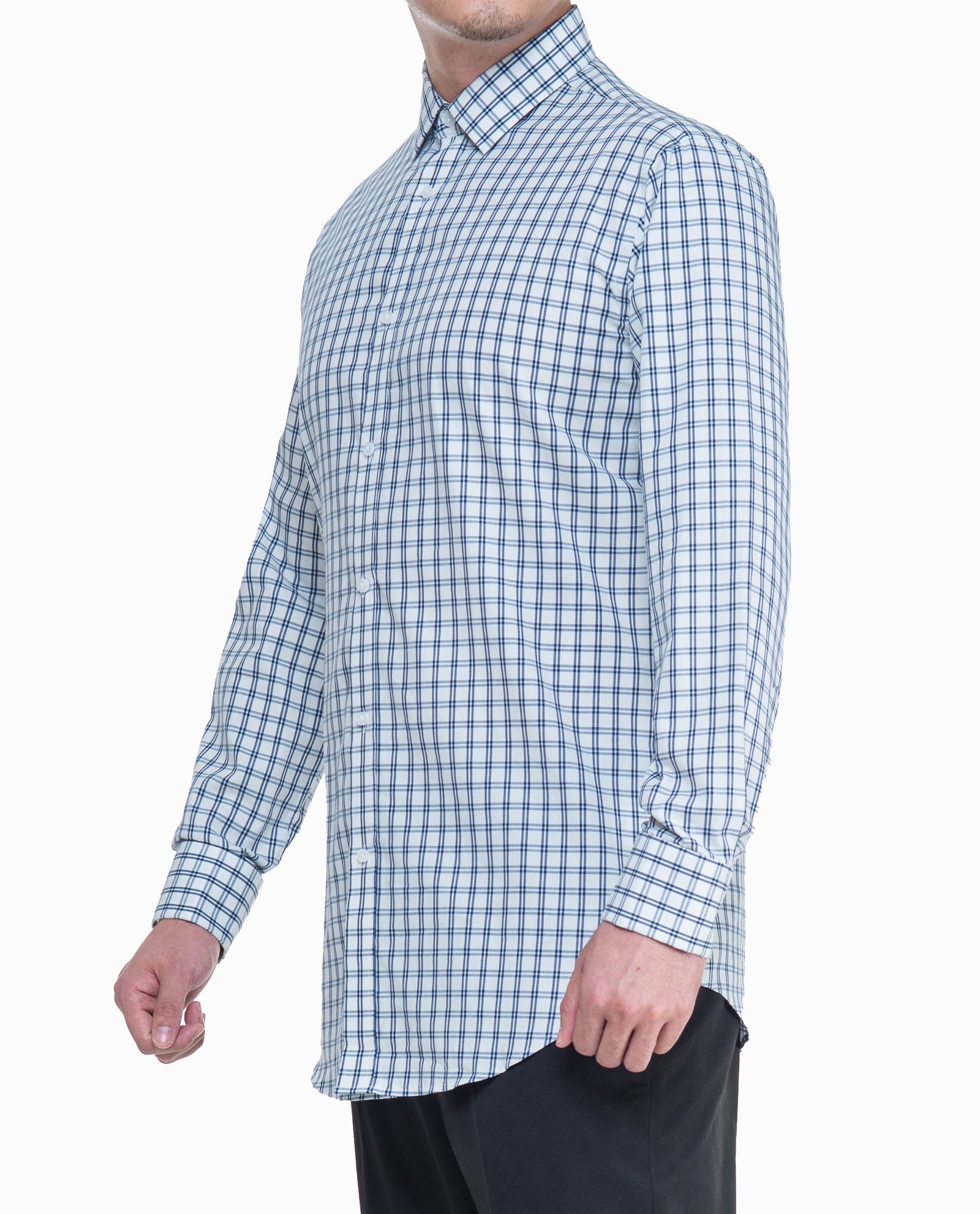 Blue White Plaid Mens Dress Shirt