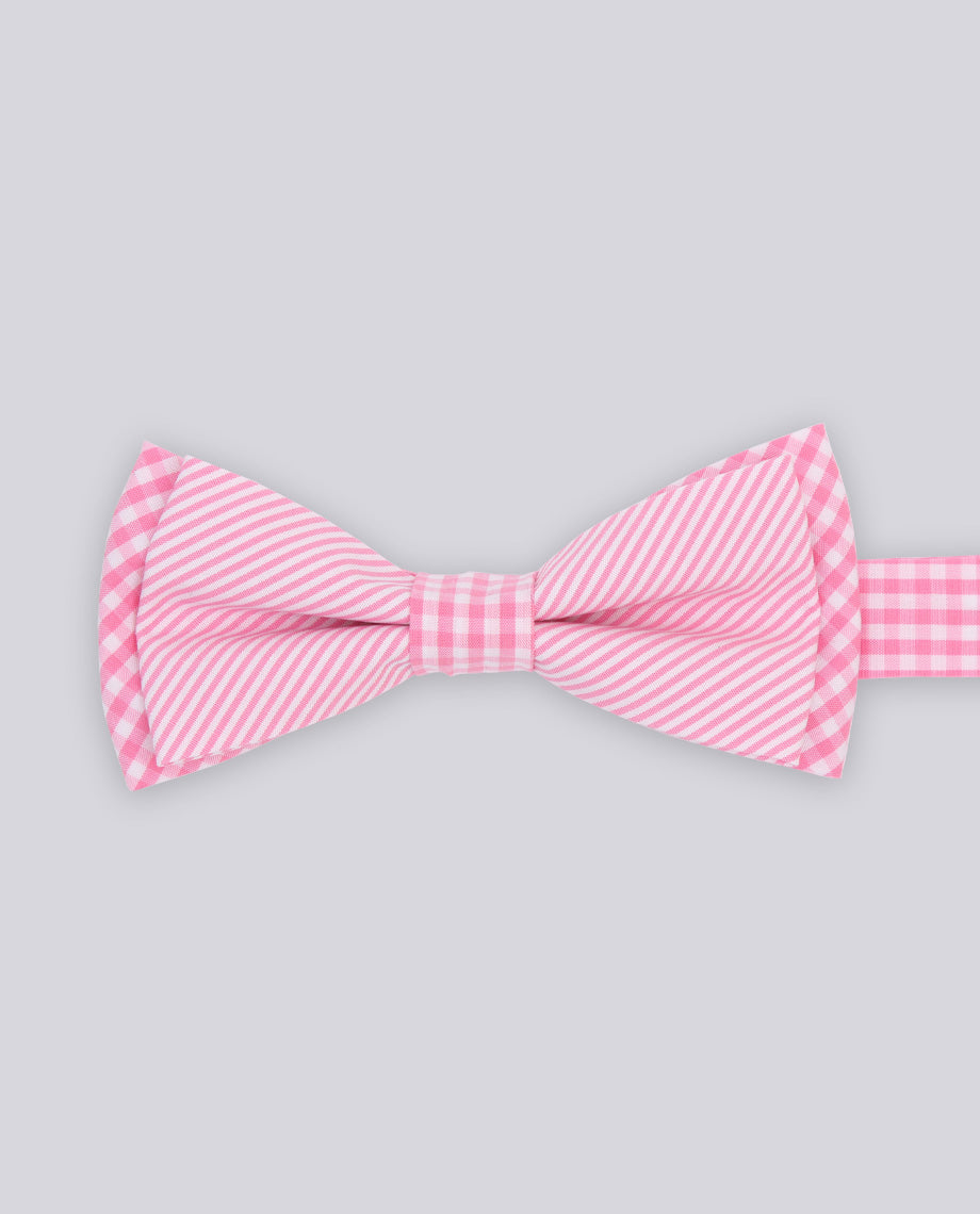 Pink Stripe on Plaid Bow Tie