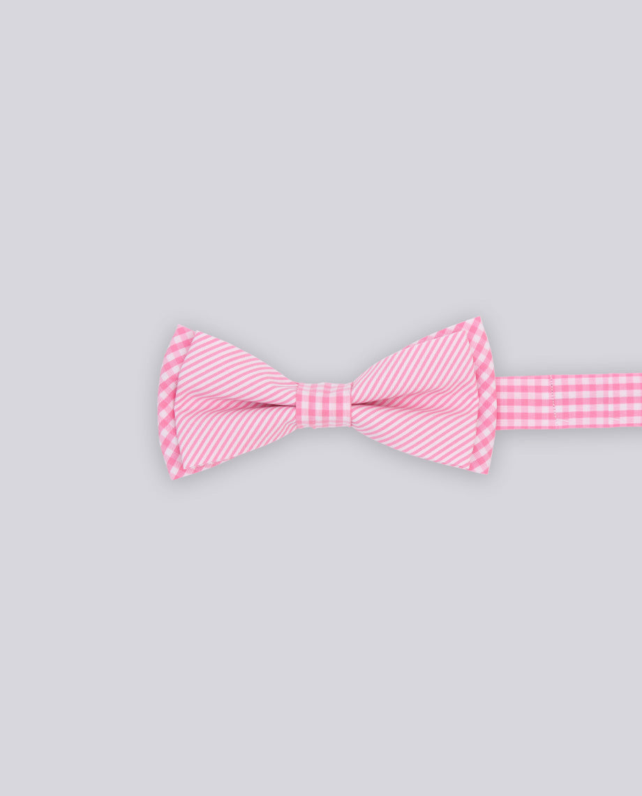 Pink Stripe on Plaid Bow Tie