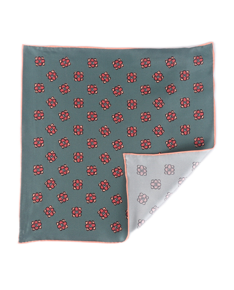 Floral on Olive Green Handkerchief