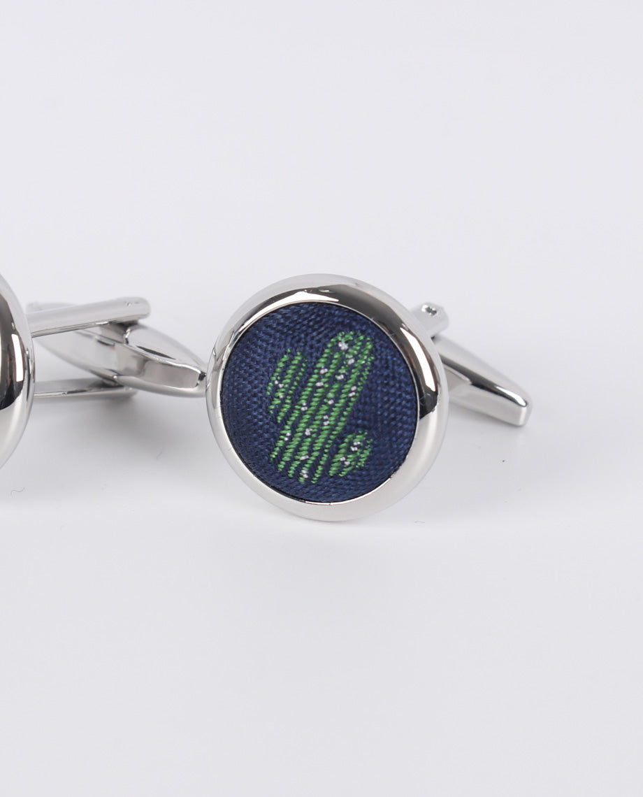 Green Cactus Embroidered Cufflinks