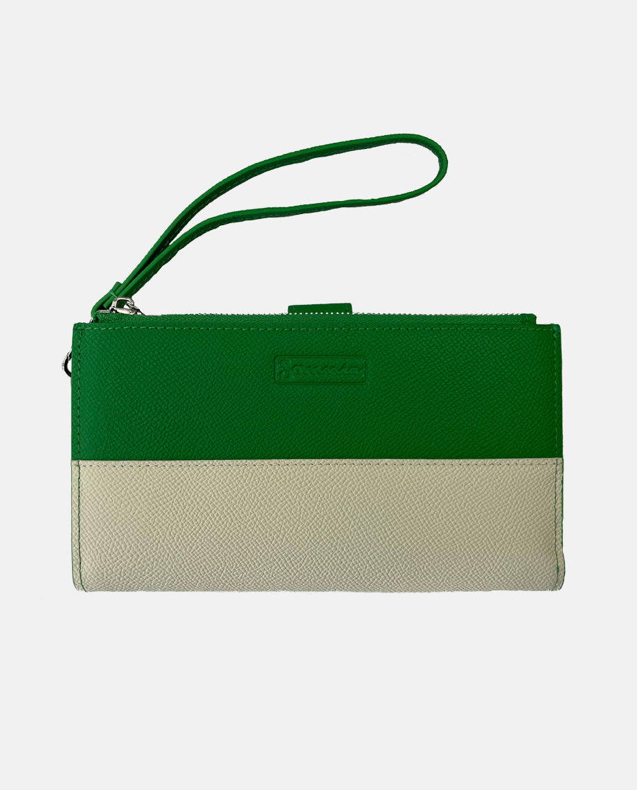 Green and White Top Grain Leather Tech Wallet
