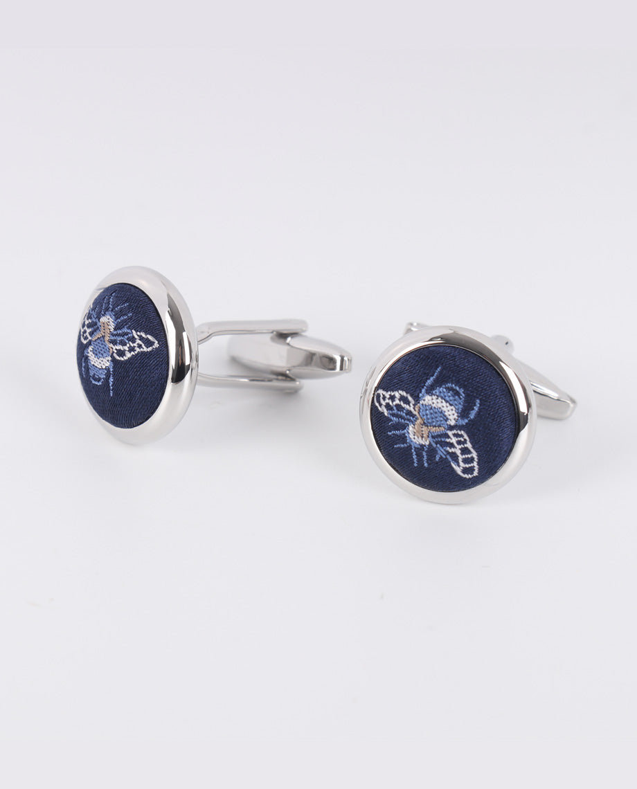 Navy Bee Embroidered Cufflinks