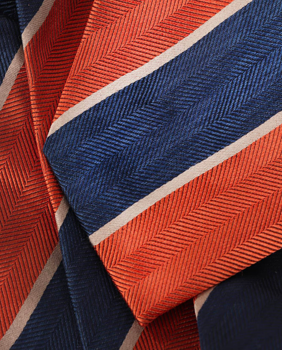Orange Stripe on Blue Textured Tie