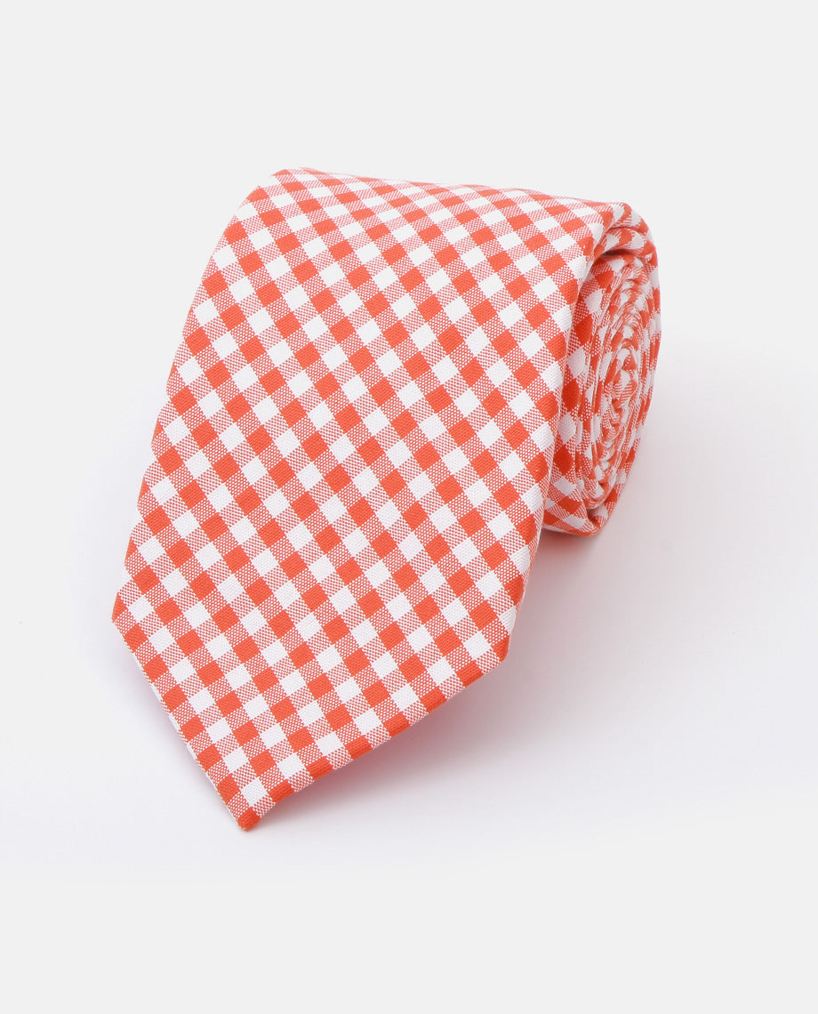 Orange Plaid Cotton Tie
