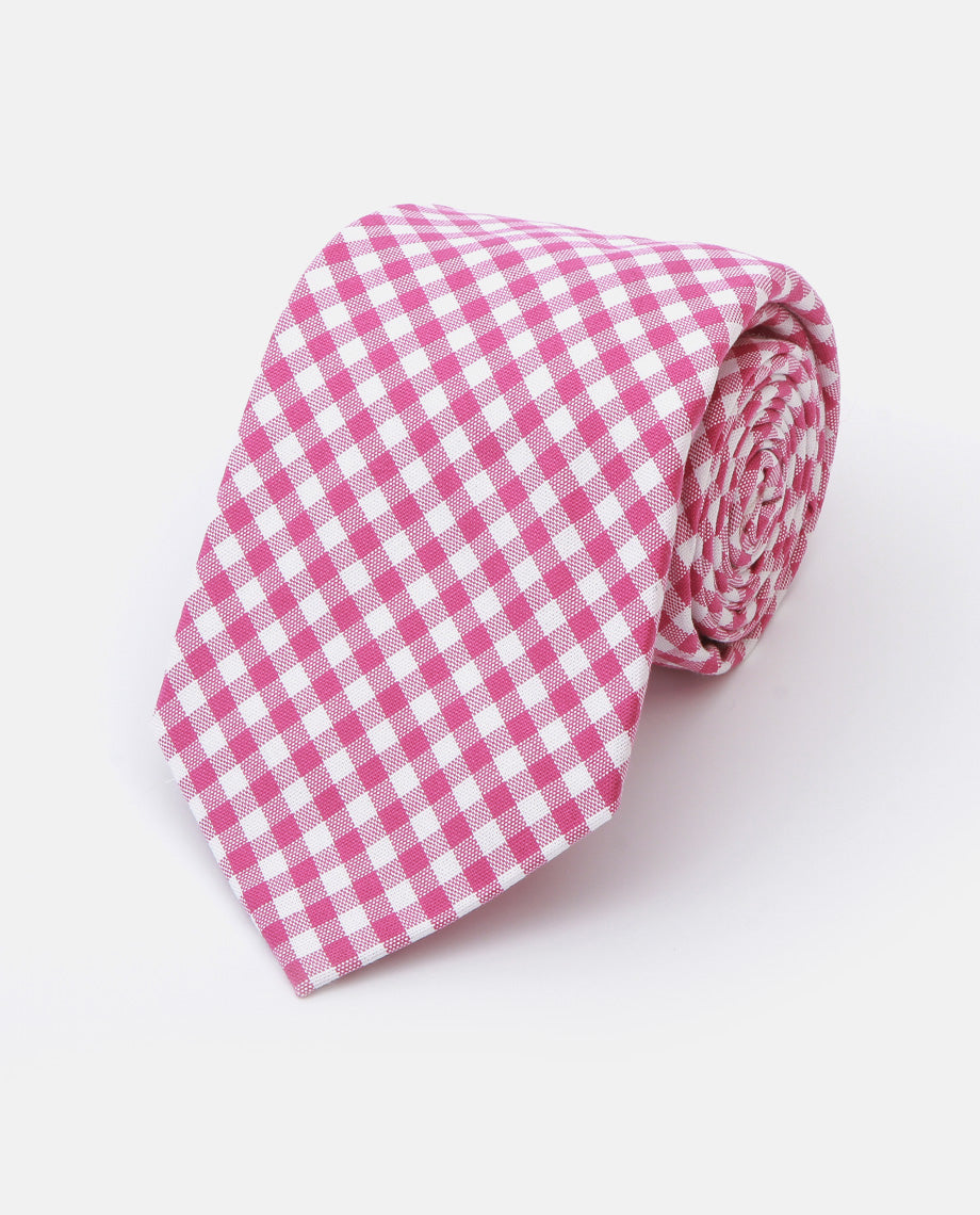 Pink Plaid Cotton Tie
