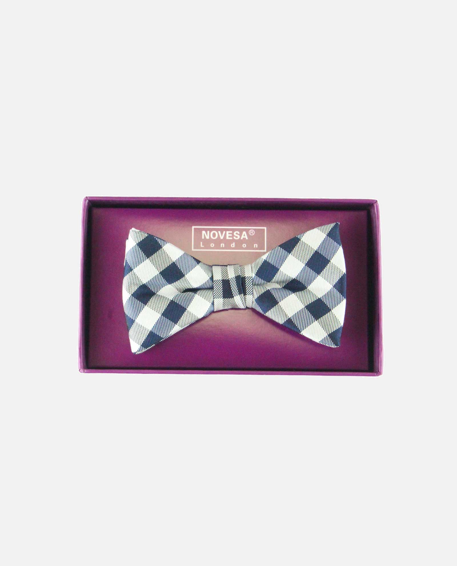 Navy and Ivory Check Bow Tie