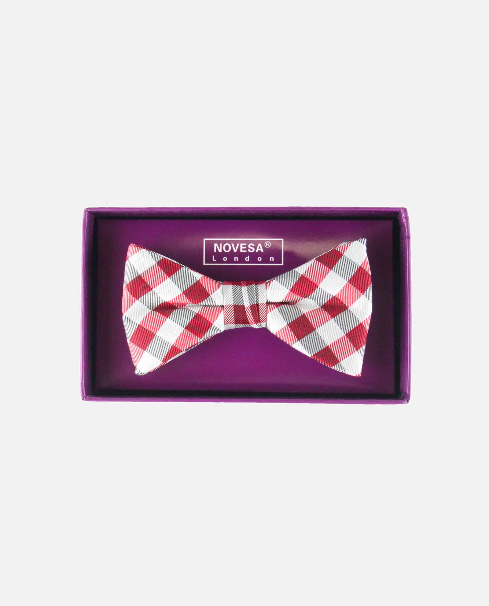 Red and Grey Gingham Check Bow