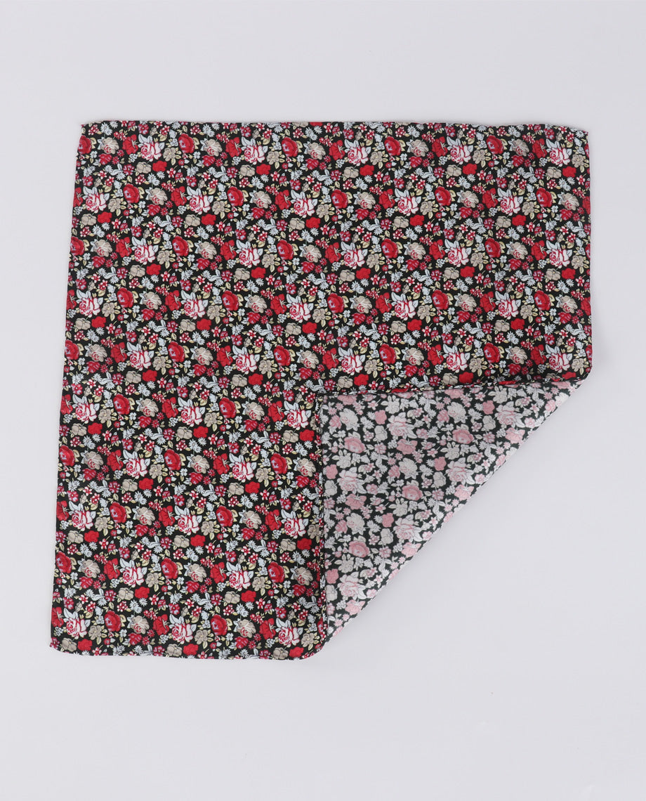 Red Floral on Black Handkerchief