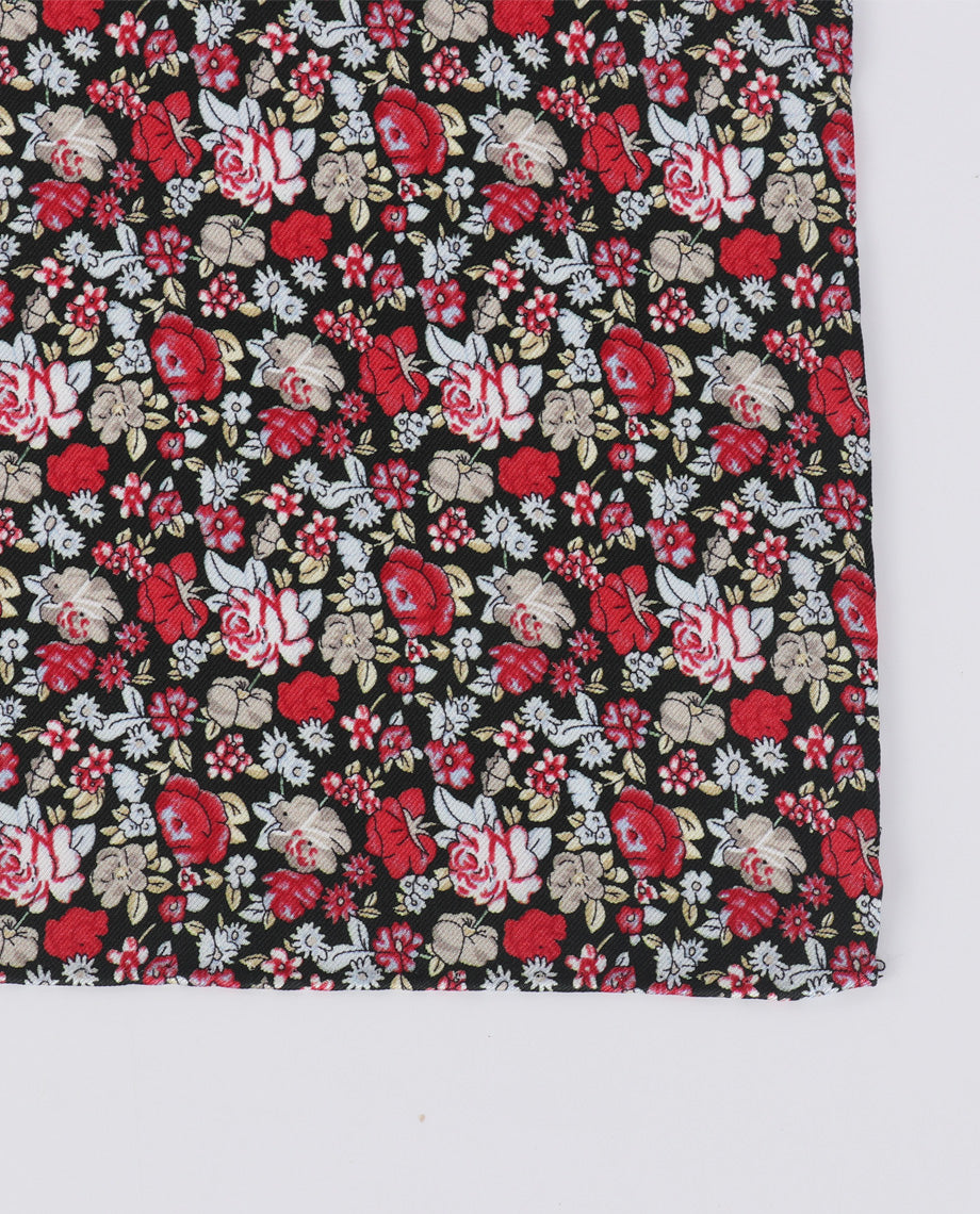 Red Floral on Black Handkerchief